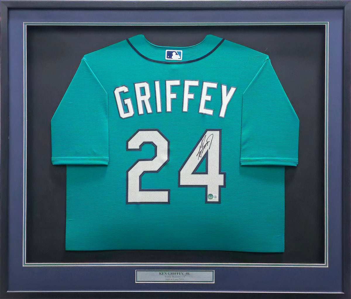 Seattle Mariners Ken Griffey Jr. Autographed Framed Teal Nike Jersey Beckett BAS Witness