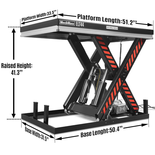 4400lbs Capacity Stationary Powered Hydraulic Lift Table, 51.2" x 33.5" Platform, 41.3" Lift Height, UL Certified Motor, ELT44