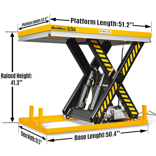 4400lbs Capacity Stationary Powered Hydraulic Lift Table, 51.2" x 33.5" Platform, 41.3" Lift Height, UL Certified Motor, ELT44