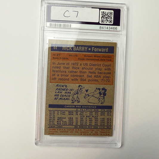 Rick Barry Signed 1972-73 Topps #44 With 3 Inscriptions PSA Auto Authentic