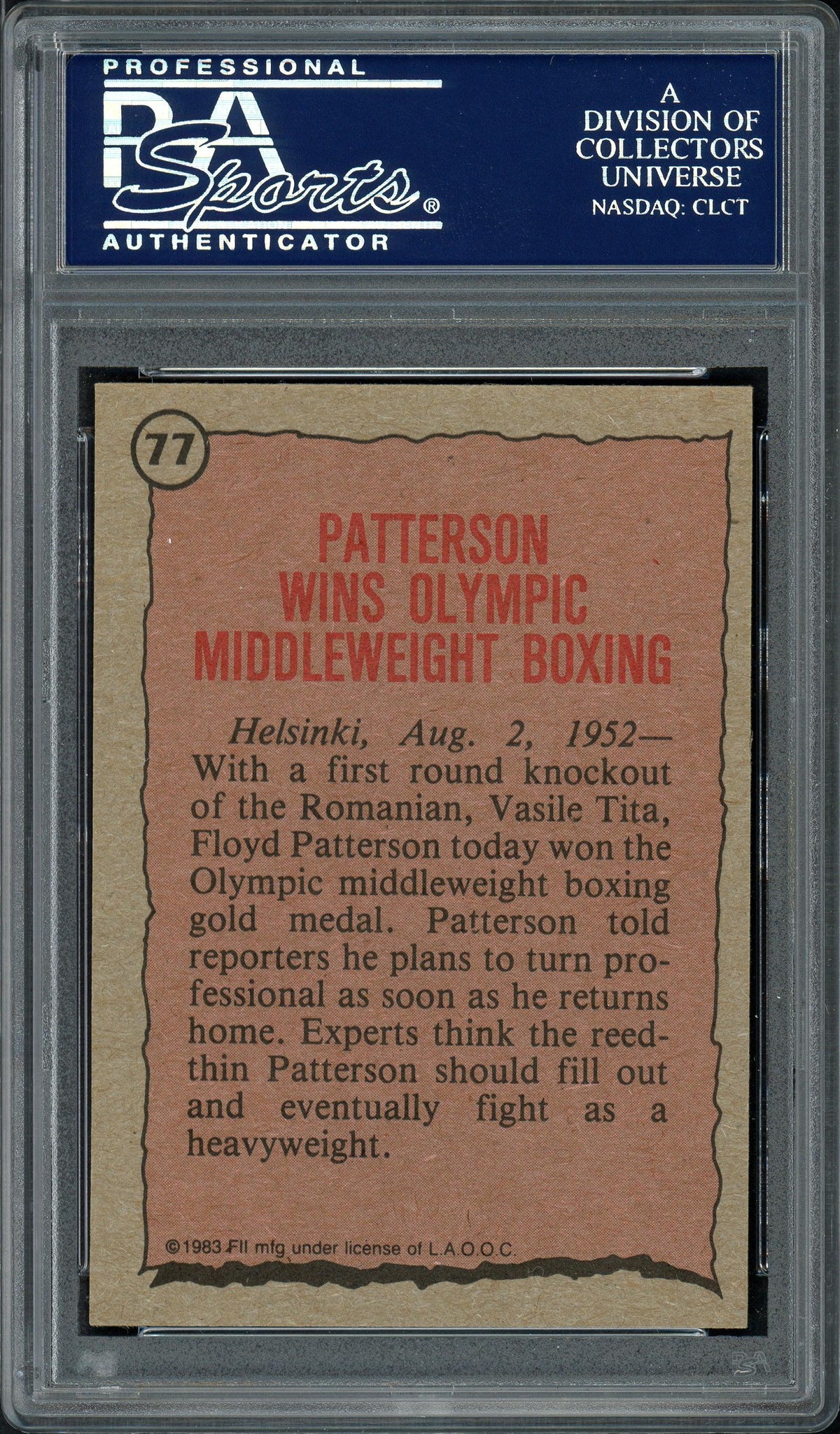 Floyd Patterson Autographed 1983 Topps Olympians Card #77 PSA/DNA Stock #96817