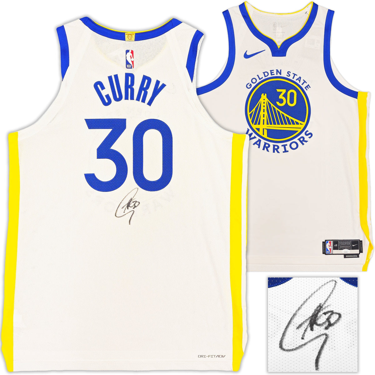 Golden State Warriors Stephen Curry Autographed White Nike Association Edition Jersey Size 48+2 JSA