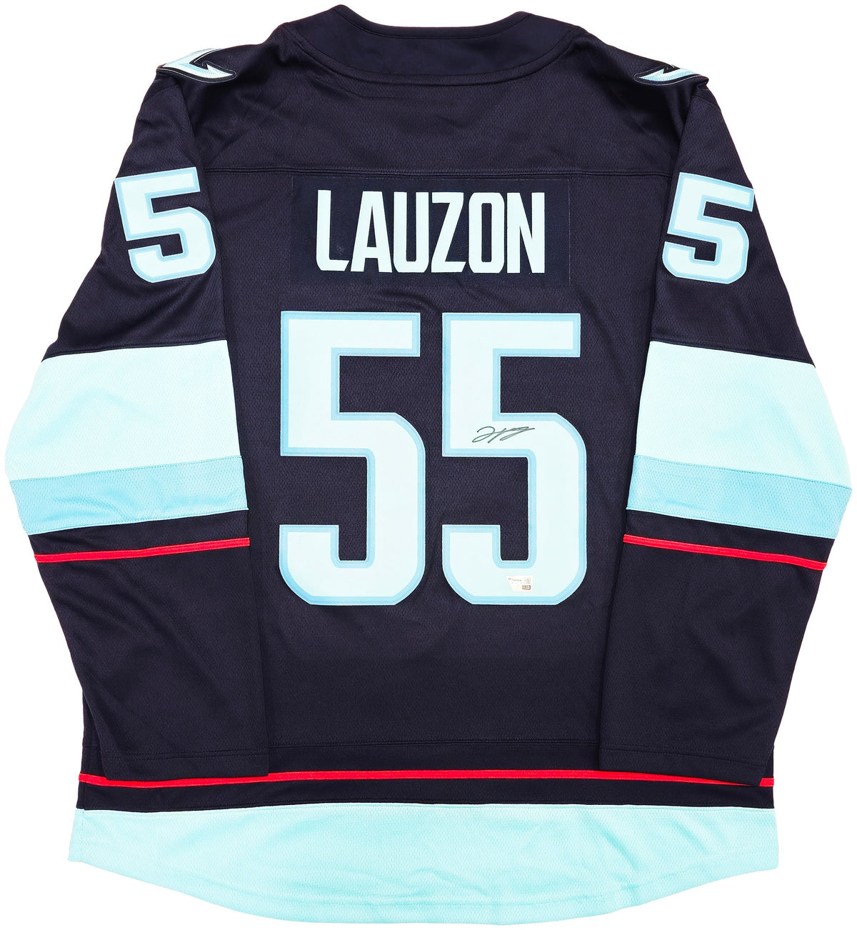 Seattle Kraken Jeremy Lauzon Autographed Blue Fanatics Breakaway Jersey Size XL With Inaugural Season Patch Fanatics Holo