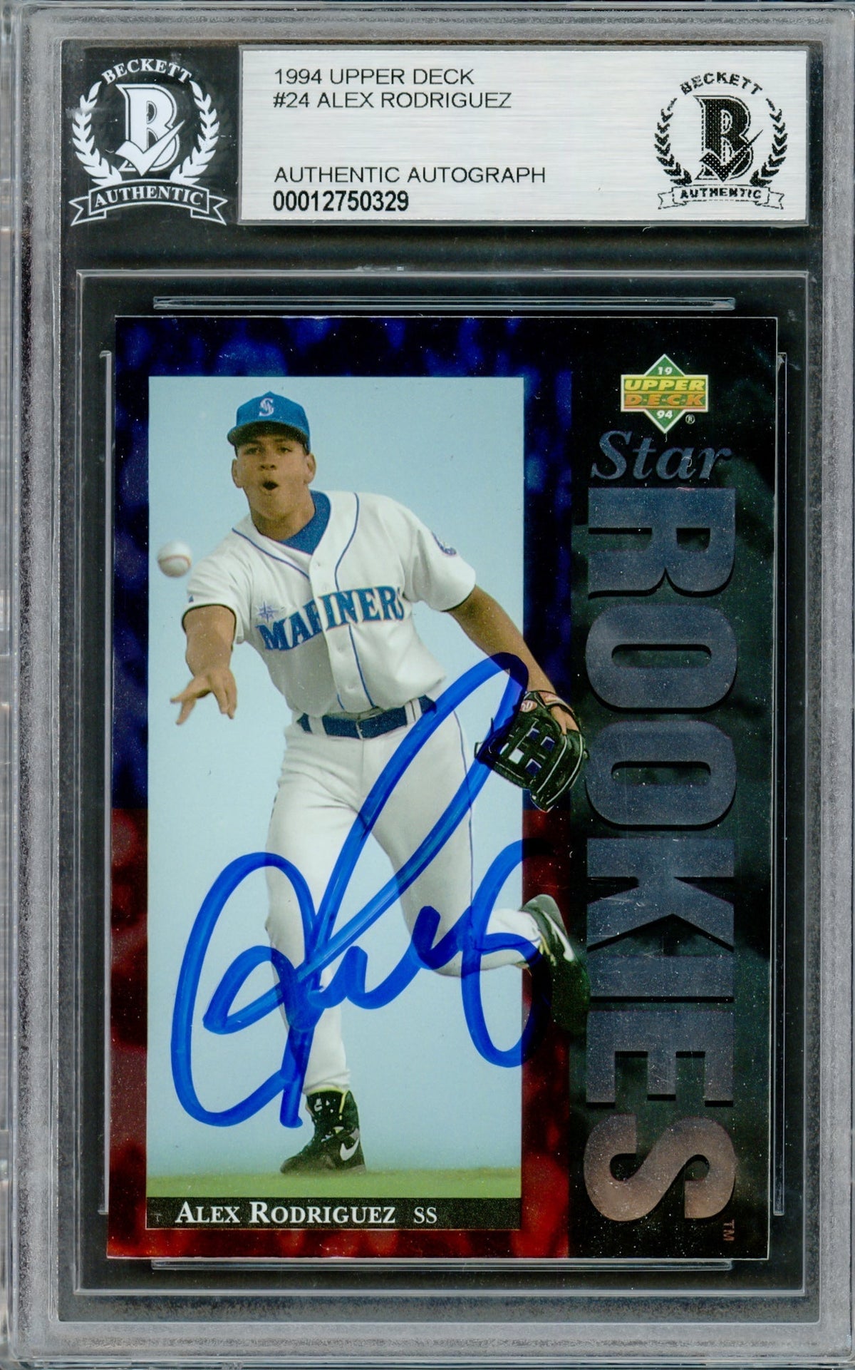 Alex Rodriguez Autographed 1994 Upper Deck Rookie Card #24 Seattle Mariners Beckett BAS Stock #211220