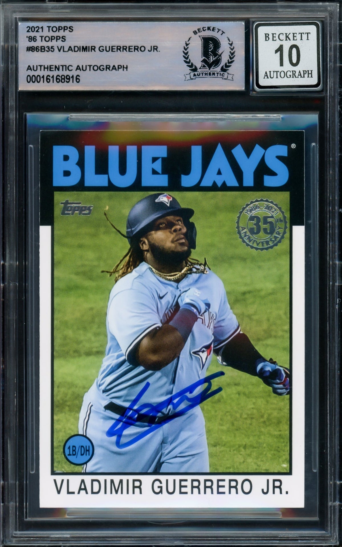 Vladimir Guerrero Jr. Autographed 2021 Topps 35th Anniversary Card #86B35 Toronto Blue Jays Auto Grade Gem Mint 10 Beckett BAS #16168916