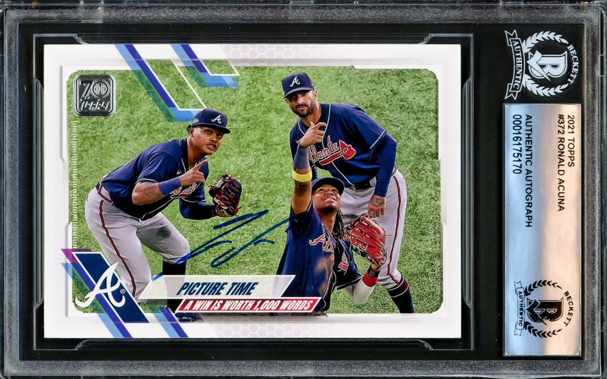 Ronald Acuna Jr. Autographed 2021 Topps Card #372 Atlanta Braves Beckett BAS #16175170