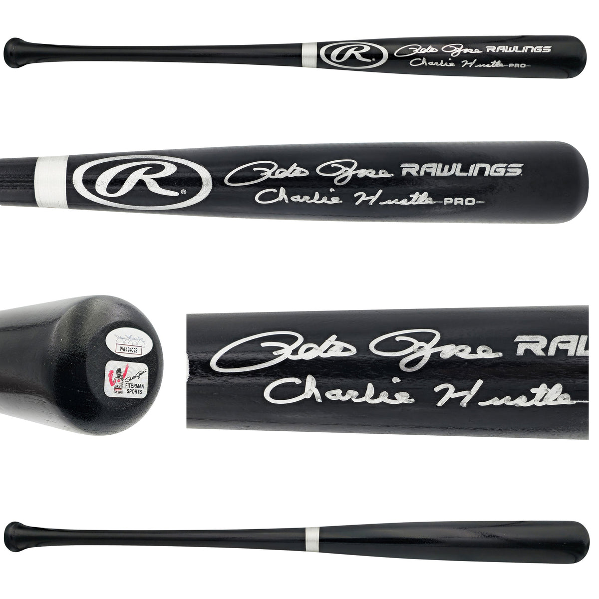 Pete Rose Autographed Black Rawlings Pro Baseball Bat Cincinnati Reds "Charlie Hustle" JSA