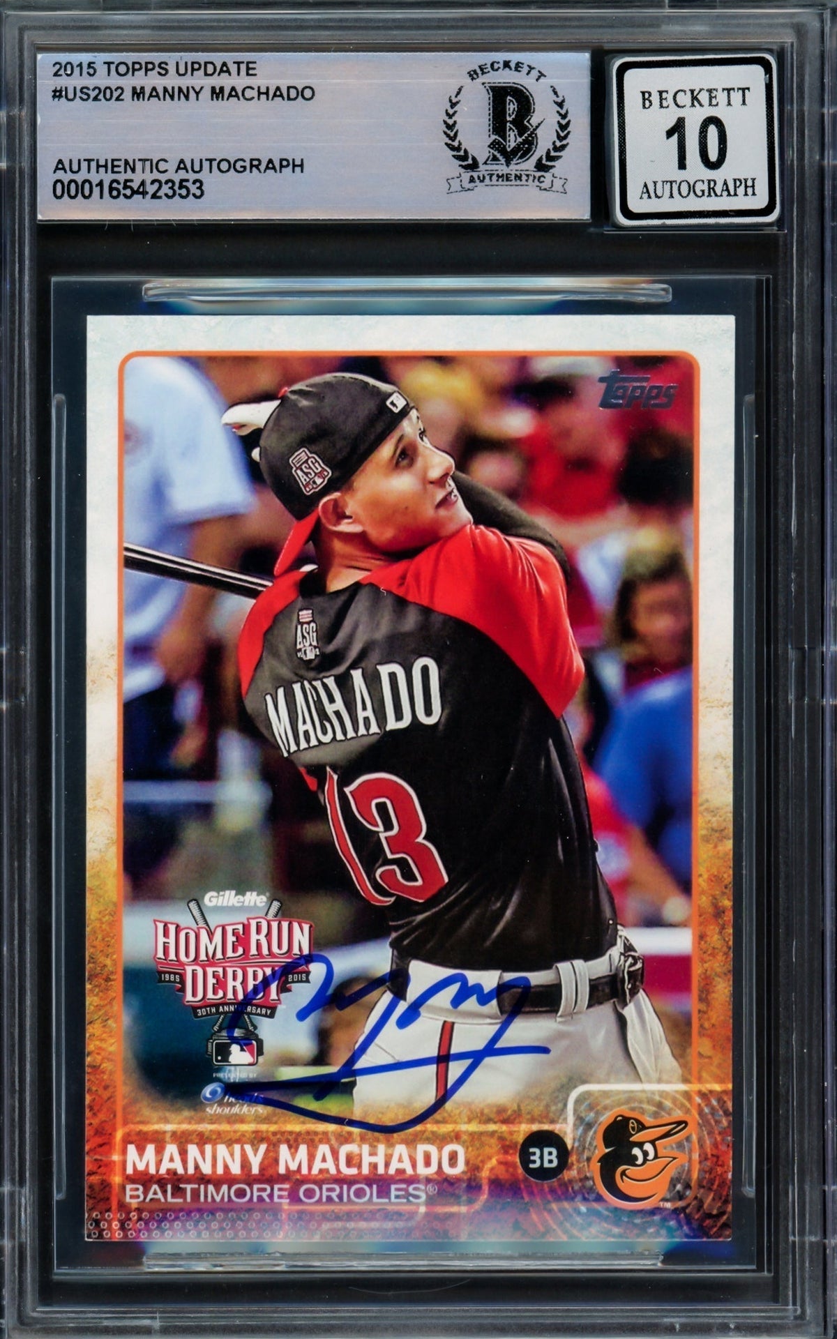 Manny Machado Autographed 2015 Topps Update Card #US202 Baltimore Orioles Auto Grade Gem Mint 10 Beckett BAS