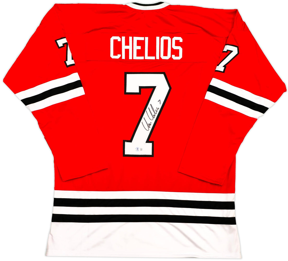 Chicago Blackhawks Chris Chelios Autographed Red Jersey Beckett BAS Witness