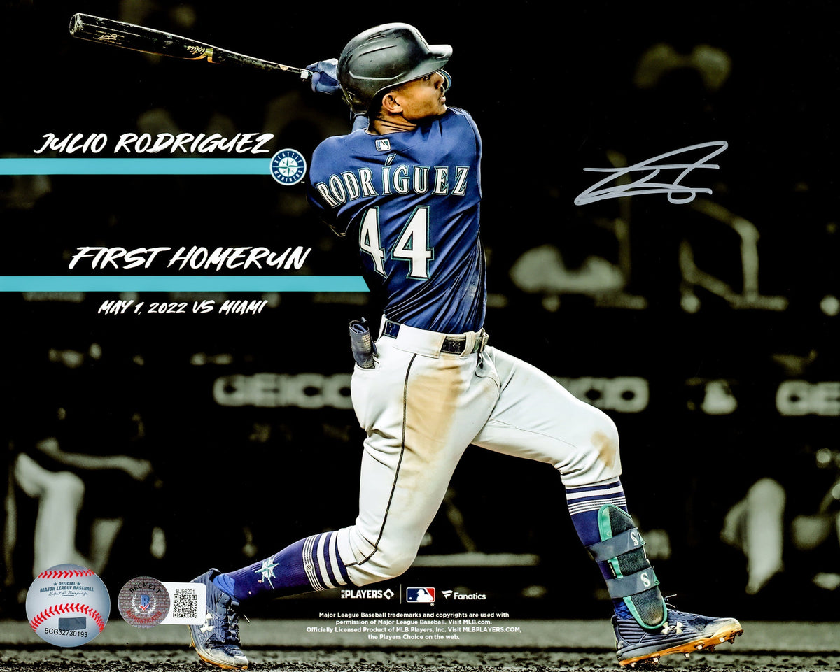 Julio Rodriguez Autographed 8X10 Photo Seattle Mariners First Home Run Beckett BAS QR Stock #219037