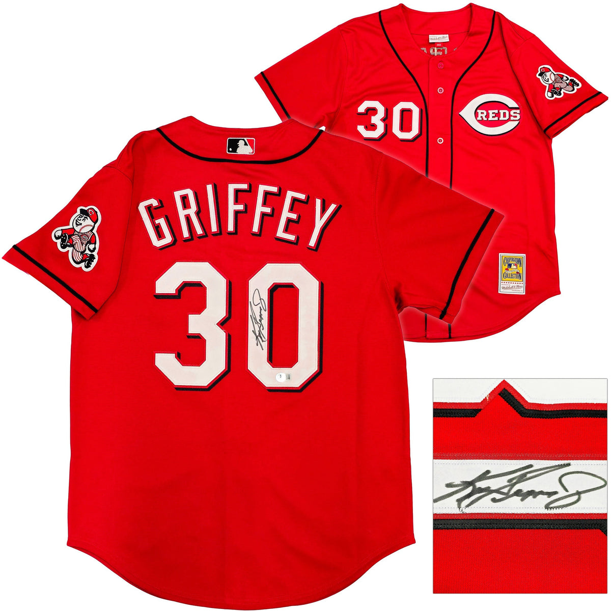 Cincinnati Reds Ken Griffey Jr. Autographed Red Authentic Mitchell & Ness 2005 Cooperstown Collection Jersey Size 44 Beckett BAS Witness