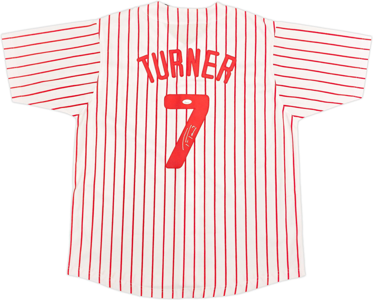 Philadelphia Phillies Trea Turner Autographed White Pinstripes Jersey JSA