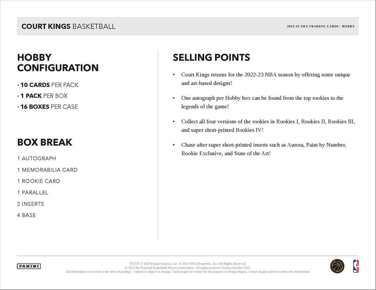 2022-23 Panini Court Kings Basketball Hobby 16 Box Case