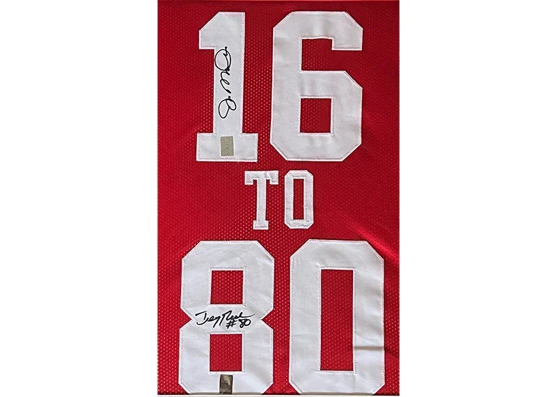 Jerry Rice Joe Montana Signed San Francisco Framed Jersey 34x42 (JSA)