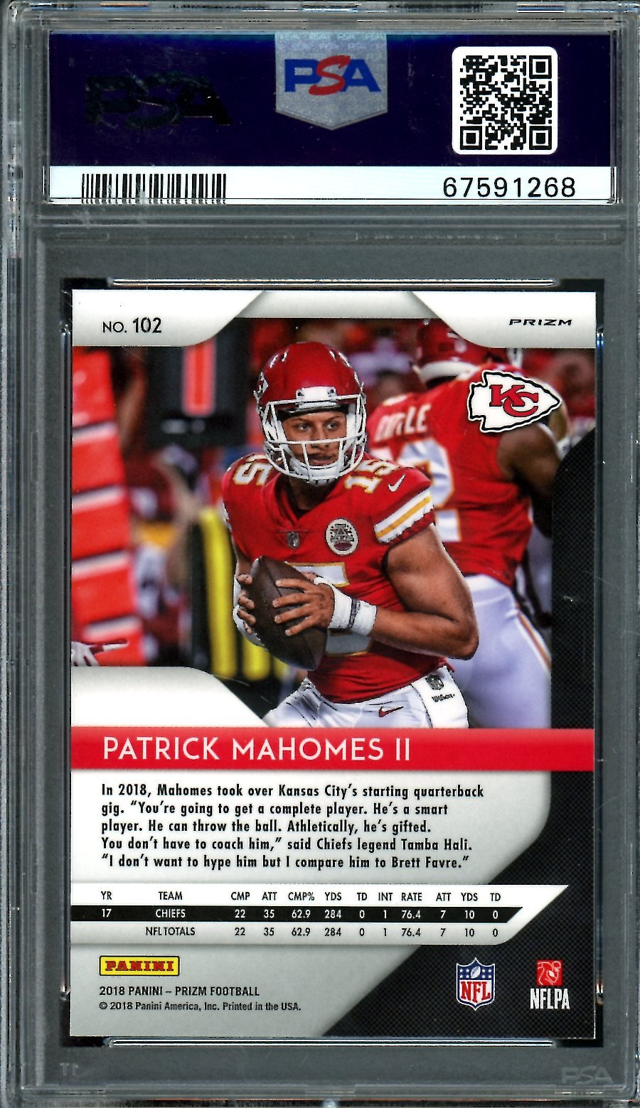 2018 Panini Prizm Patrick Mahomes Lazer Prizm PSA 10 Chiefs