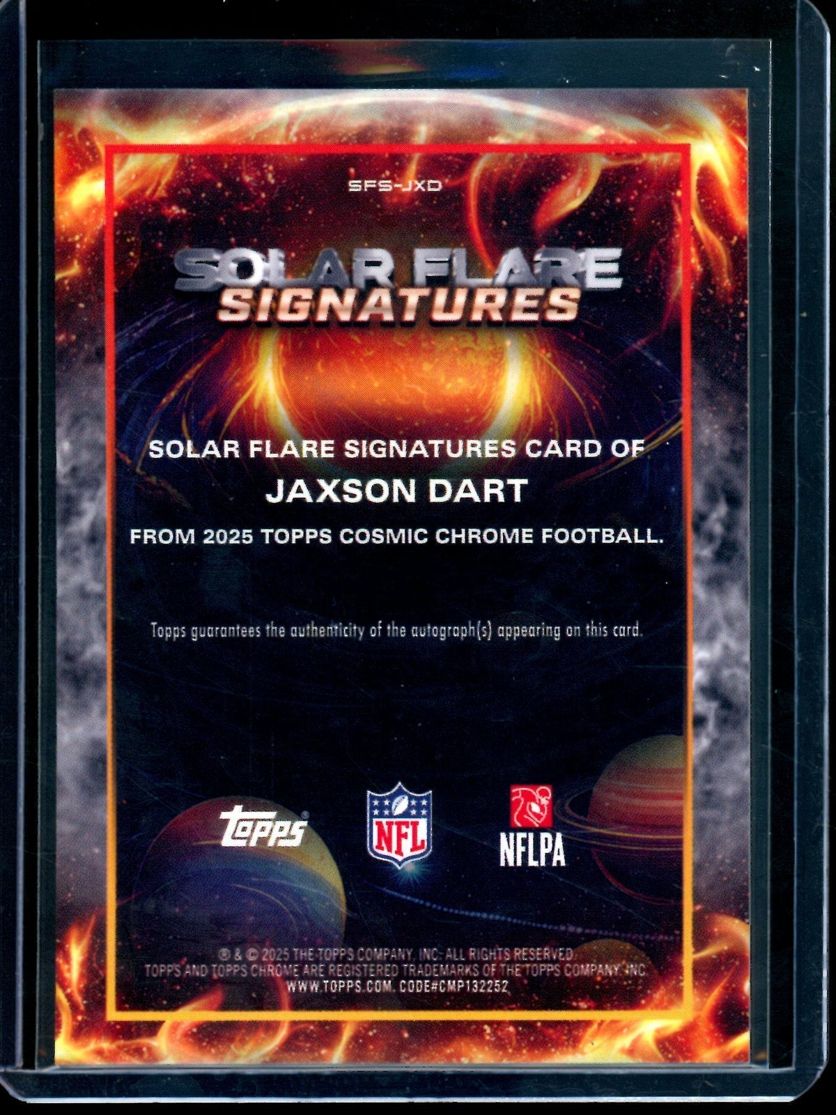 2025 Topps Cosmic Jaxson Dart Rookie Solar Flare Signatures Black /10 Giants
