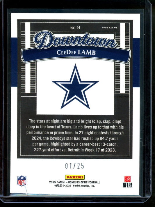 2025 Panini Optic CeeDee Lamb Black Pandora Downtown /25 (Damaged) Cowboys