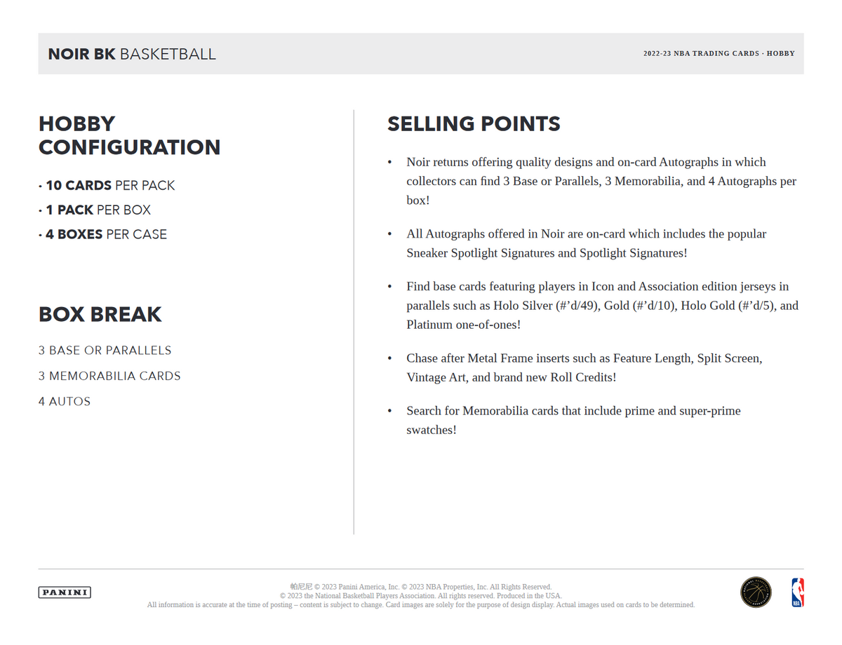 2022-23 Panini Noir Basketball Hobby Box