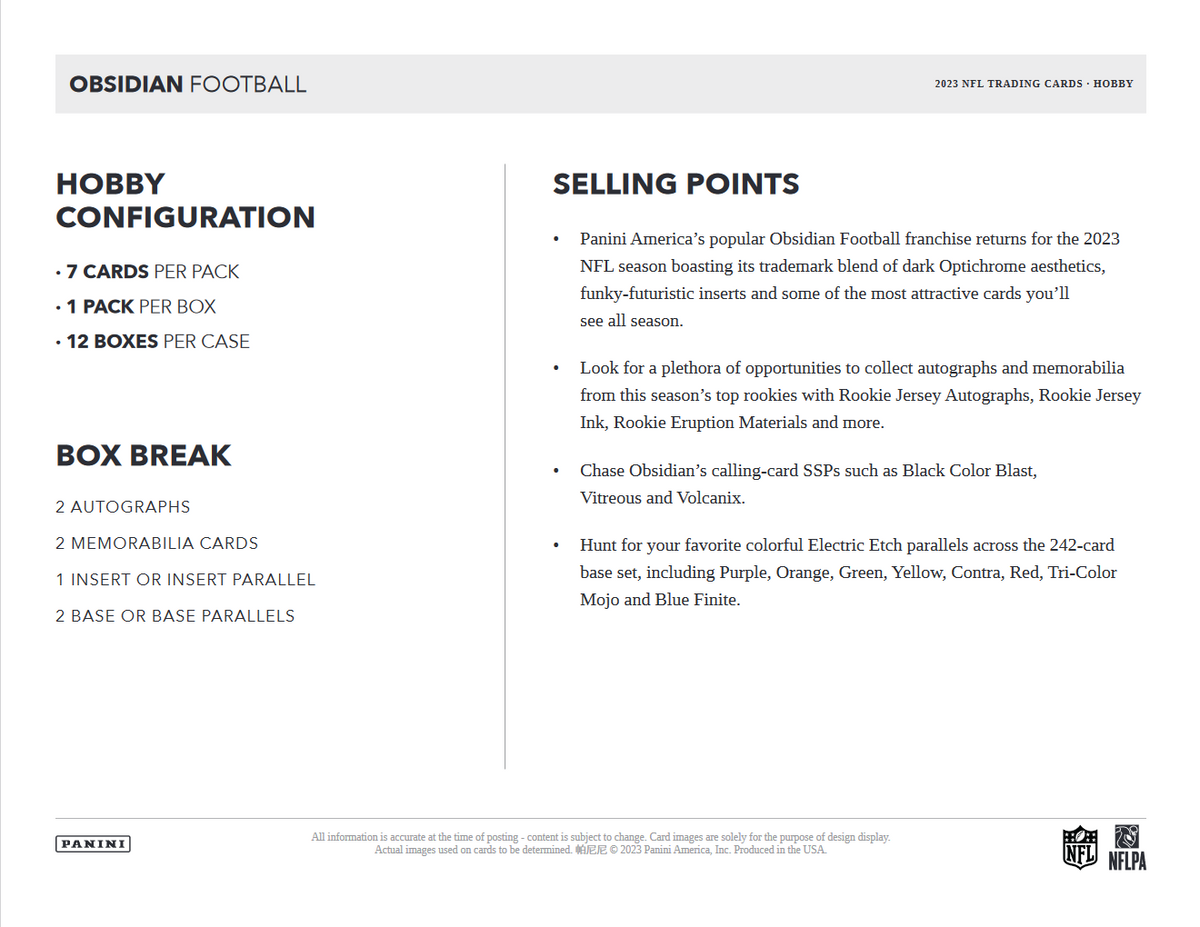 2023 Panini Obsidian Football Hobby 12 Box Case