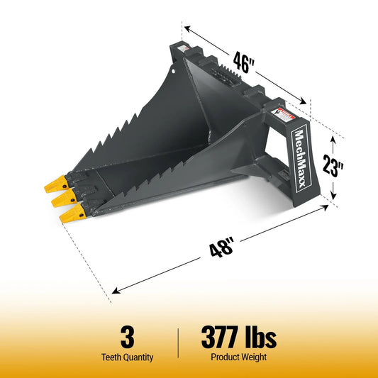 48" Skid Steer Stump Bucket Wrecker with Universal Quick Attach, Bolt-On Cutting Teeth, SBE53