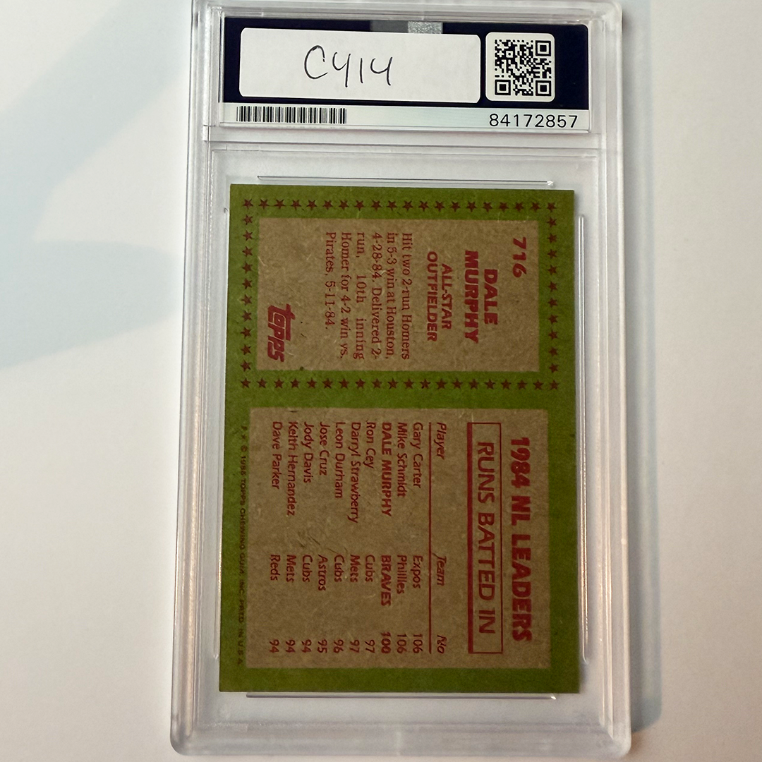 Dale Murphy Sgiend 1985 Topps #716 w/2 Inscriptions PSA Auto Authentic