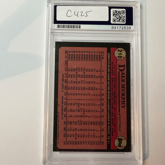 Dale Murphy Signed 1989 Topps #210 w/2 Inscriptions PSA Auto Authentic