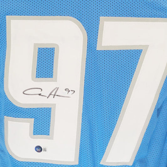 Aidan Hutchinson Signed Detroit Blue Football Jersey (Beckett)