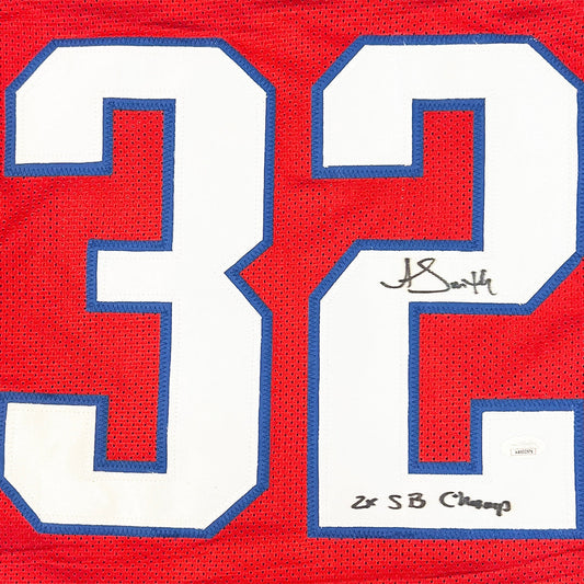 Antowain Smith Signed 2x SB Champ Inscription New England Red Football Jersey (JSA)