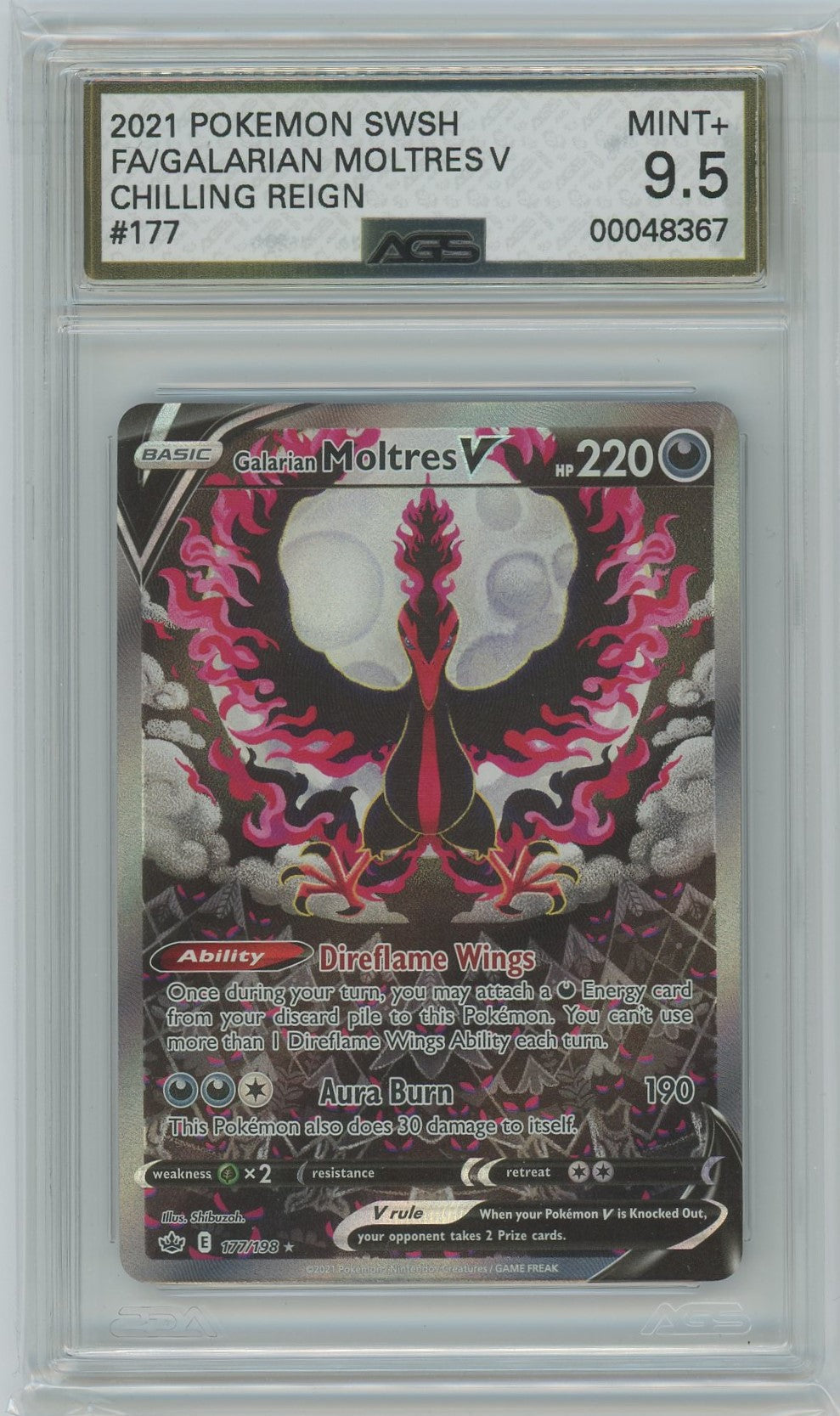 AGS (MINT+ 9.5) Galarian Moltres V #177 - Chilling Reign (#00048367)