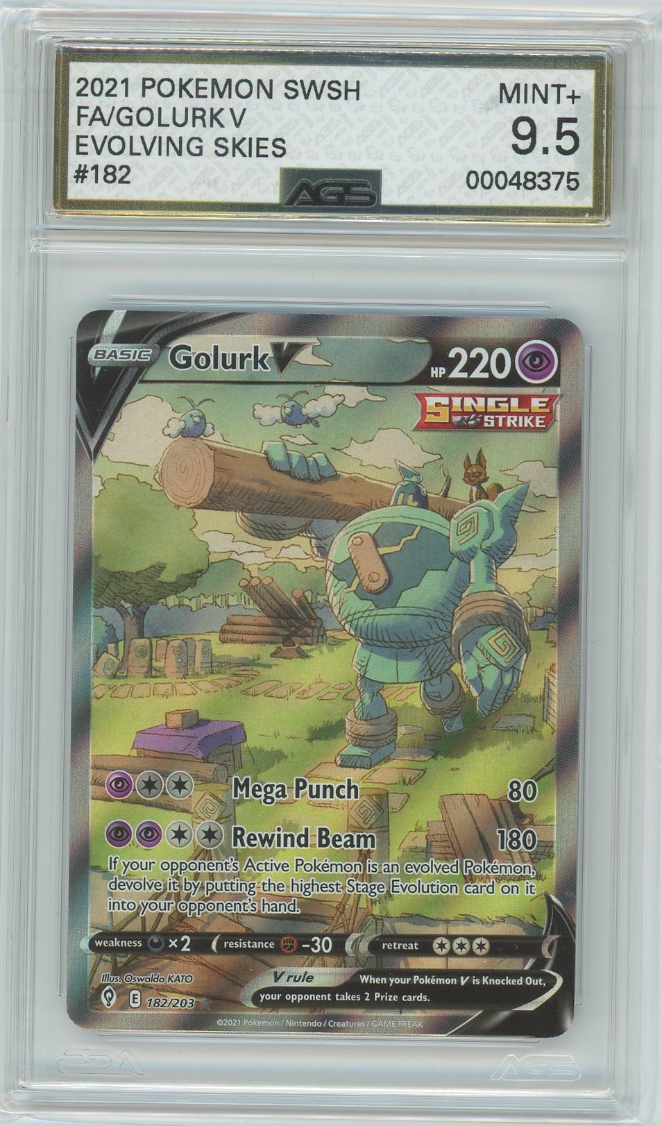 AGS (MINT+ 9.5) Golurk V #182 - Evolving Skies (#00048375)