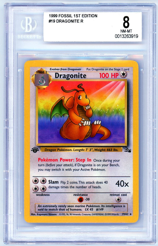 BGS 8 (NM-MT) Dragonite - 1999 Pokemon Fossil 1st Edition (#0013263919)