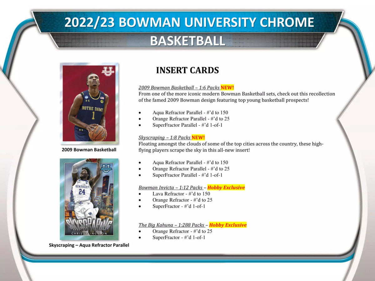 2022-23 Bowman University Chrome Basketball Hobby 12 Box Case
