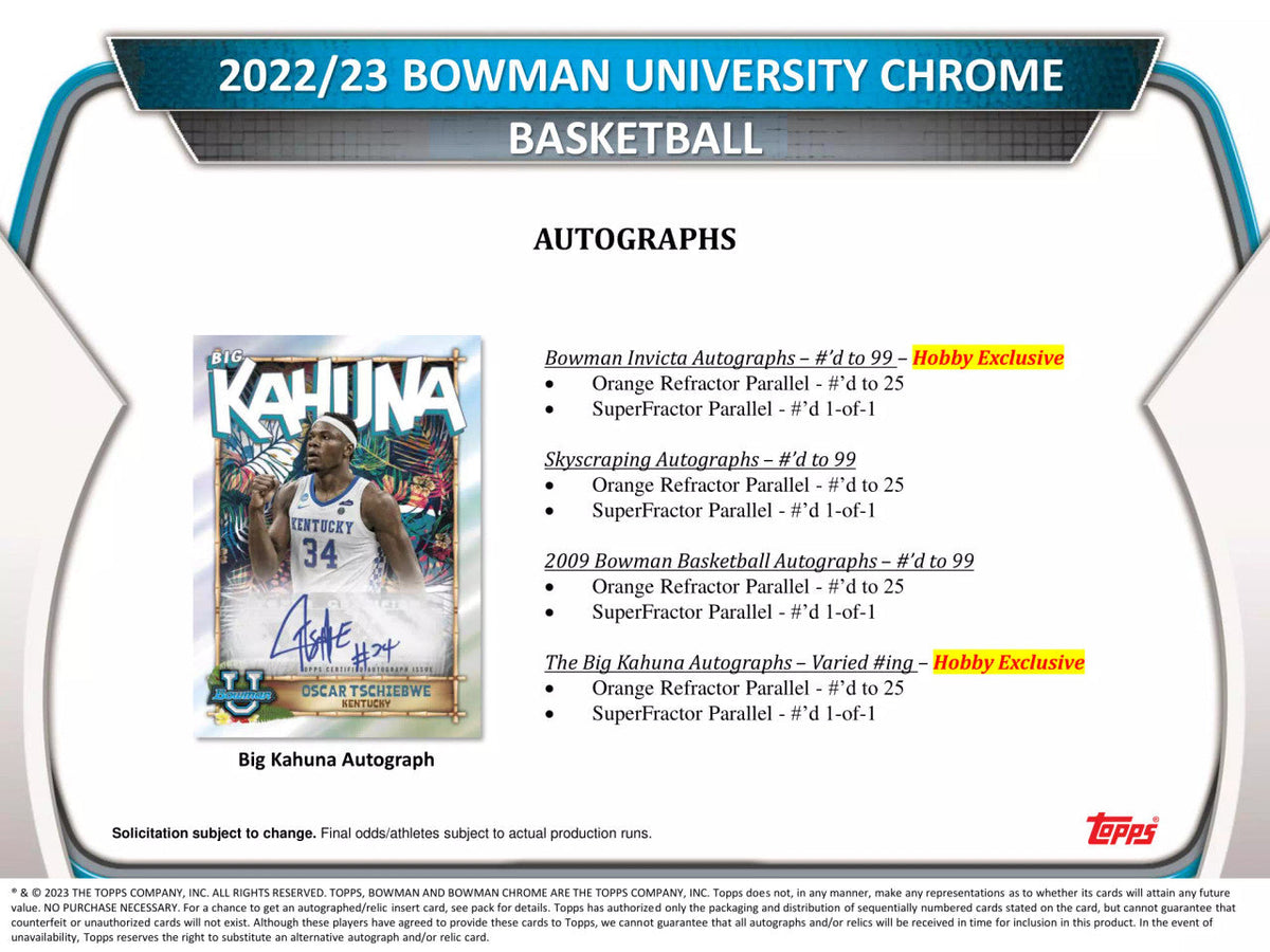 2022-23 Bowman University Chrome Basketball Hobby 12 Box Case