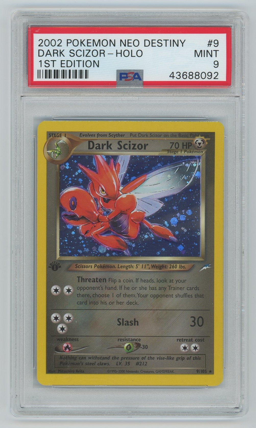PSA (MINT 9) Dark Scizor-holo #9 - Pokemon Neo Destiny (#43688092)