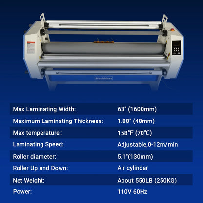 67" Wide Format Full - Auto Cold & Heat Assisted Pneumatic Laminator Machine (Model 1700 - A1) with 4 Trimmers, Max Speed 65.6 ft/min, 63" Max Width, 1.88" Max Thickness, Infrared Heating, Digital Control (Requires Air Compressor, Not Included)-1700-A1