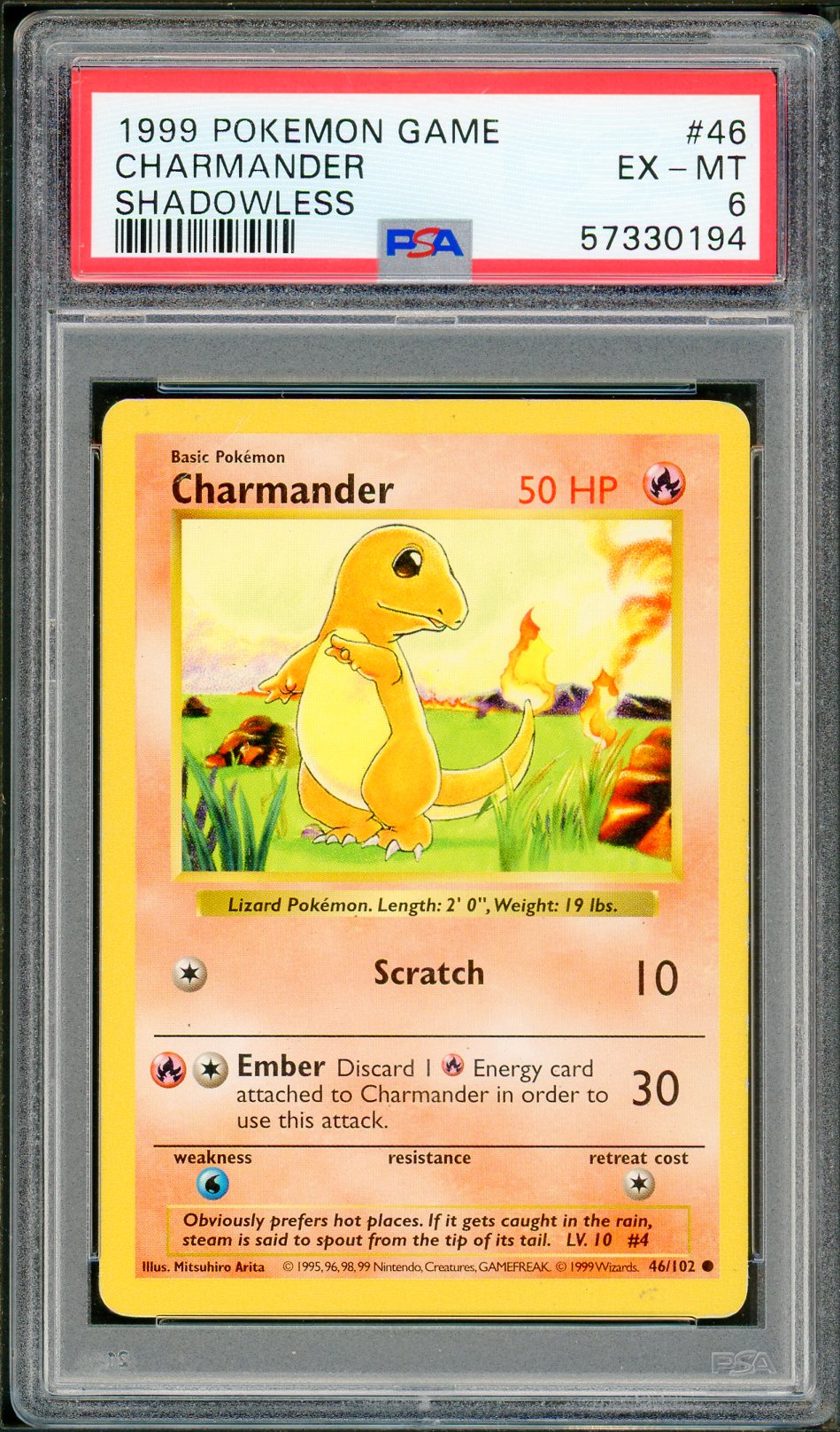 PSA (EX-MT 6) Charmander #46 - Pokemon Game (Shadowless Base Set) (#57330194)