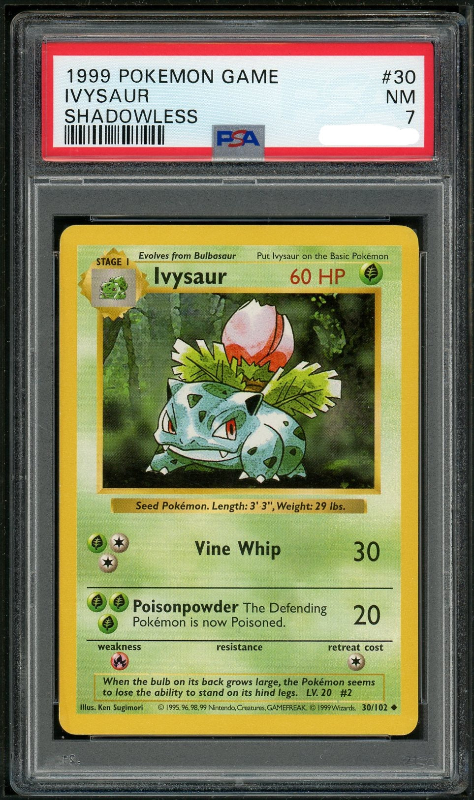 PSA (NM 7) Ivysaur (Shadowless) #30 - Pokemon Game
