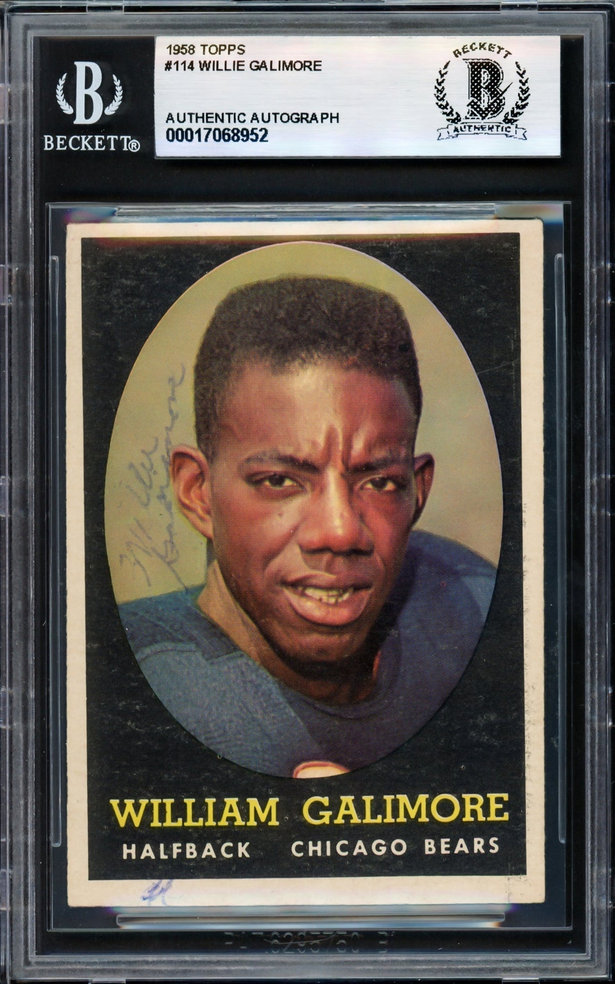 Willie Galimore Autographed 1958 Topps Rookie Card #114 Chicago Bears Beckett BAS #17068952