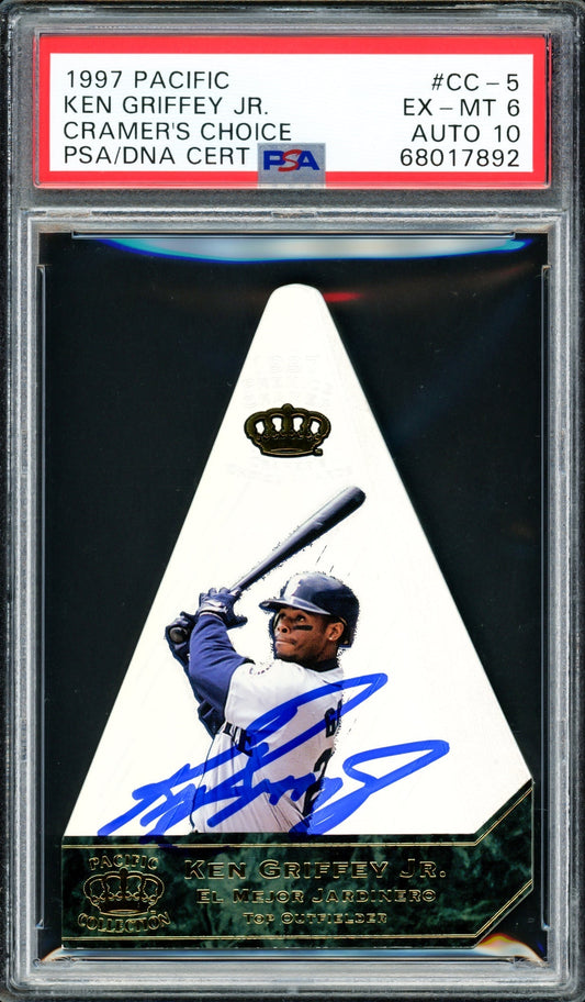 Ken Griffey Jr. Autographed 1997 Pacific Cramer's Choice Card #CC-5 Seattle Mariners PSA 6 Auto Grade Gem Mint 10 PSA/DNA #68017892