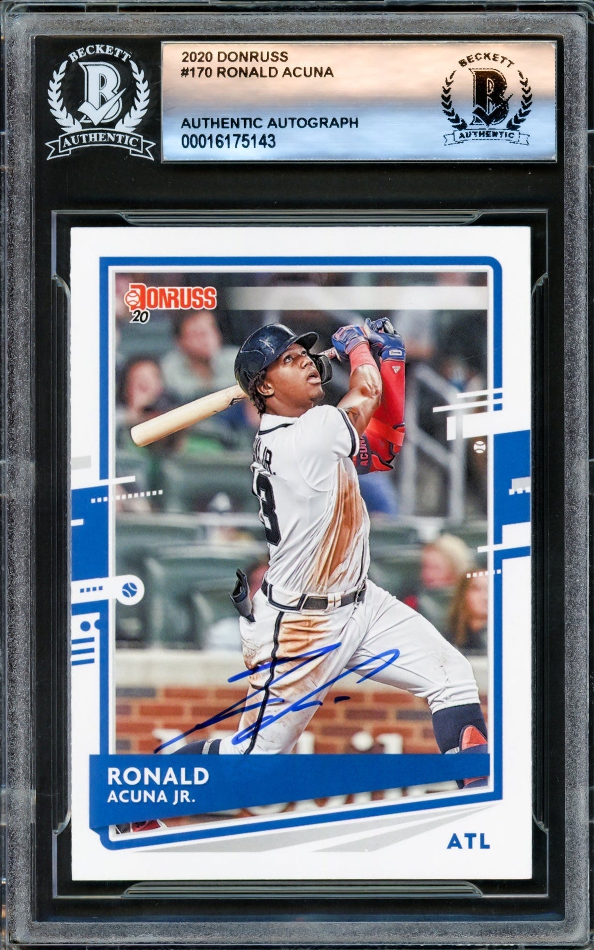 Ronald Acuna Jr. Autographed 2020 Donruss Card #170 Atlanta Braves Beckett BAS #16175143