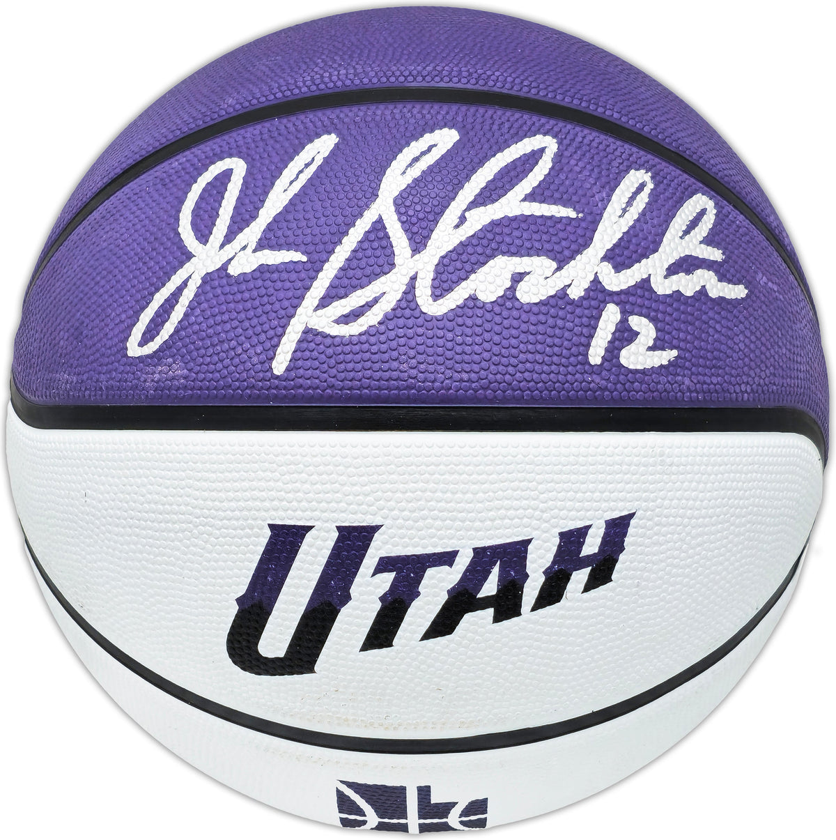 John Stockton Autographed Purple & White City Edition Basketball Utah Jazz Beckett BAS Witness