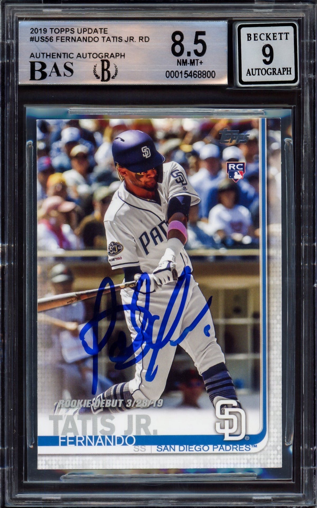 Fernando Tatis Jr. Autographed 2019 Topps Update Rookie Card #US56 San Diego Padres BGS 8.5 Auto Grade Mint 9 Beckett BAS #15468800