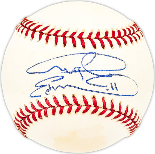 Angel Echevarria Autographed Official NL Baseball Colorado Rockies, Chicago Cubs Beckett BAS QR #BM25823