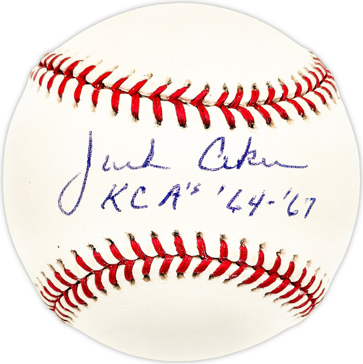 Jack Aker Autographed Official AL Baseball KC A's "64-'67"