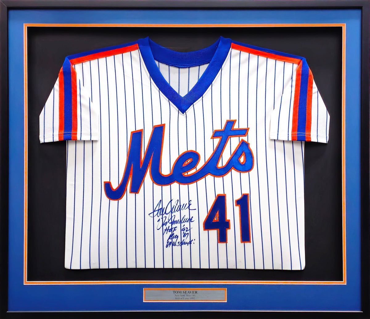 New York Mets Tom Seaver Autographed Framed White Pinstripes Jersey "The Franchise, HOF 92, ROY 67 & 69 WS Champs!" JSA #BB68385