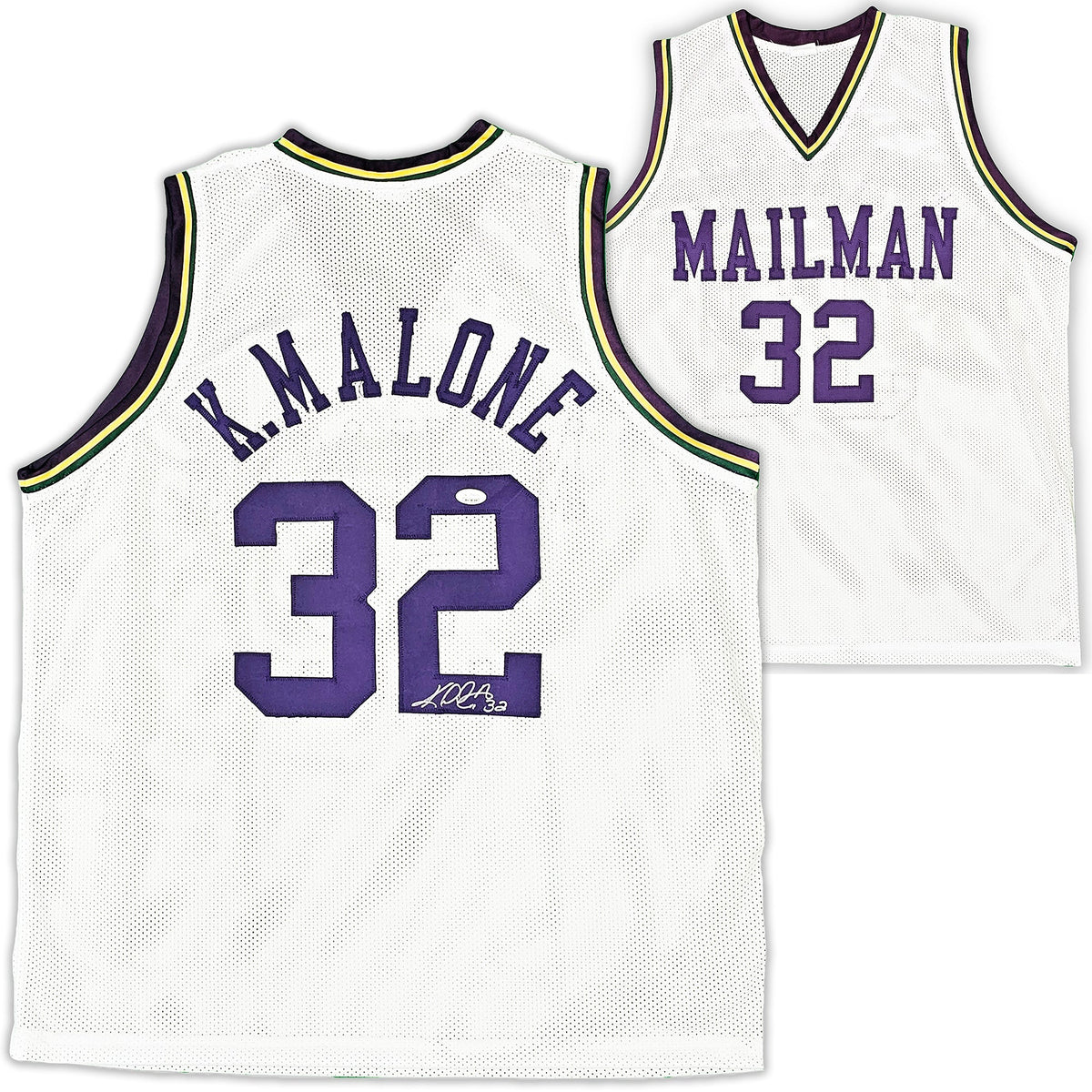 Utah Jazz Karl Malone Autographed White Jersey JSA Stock #215758