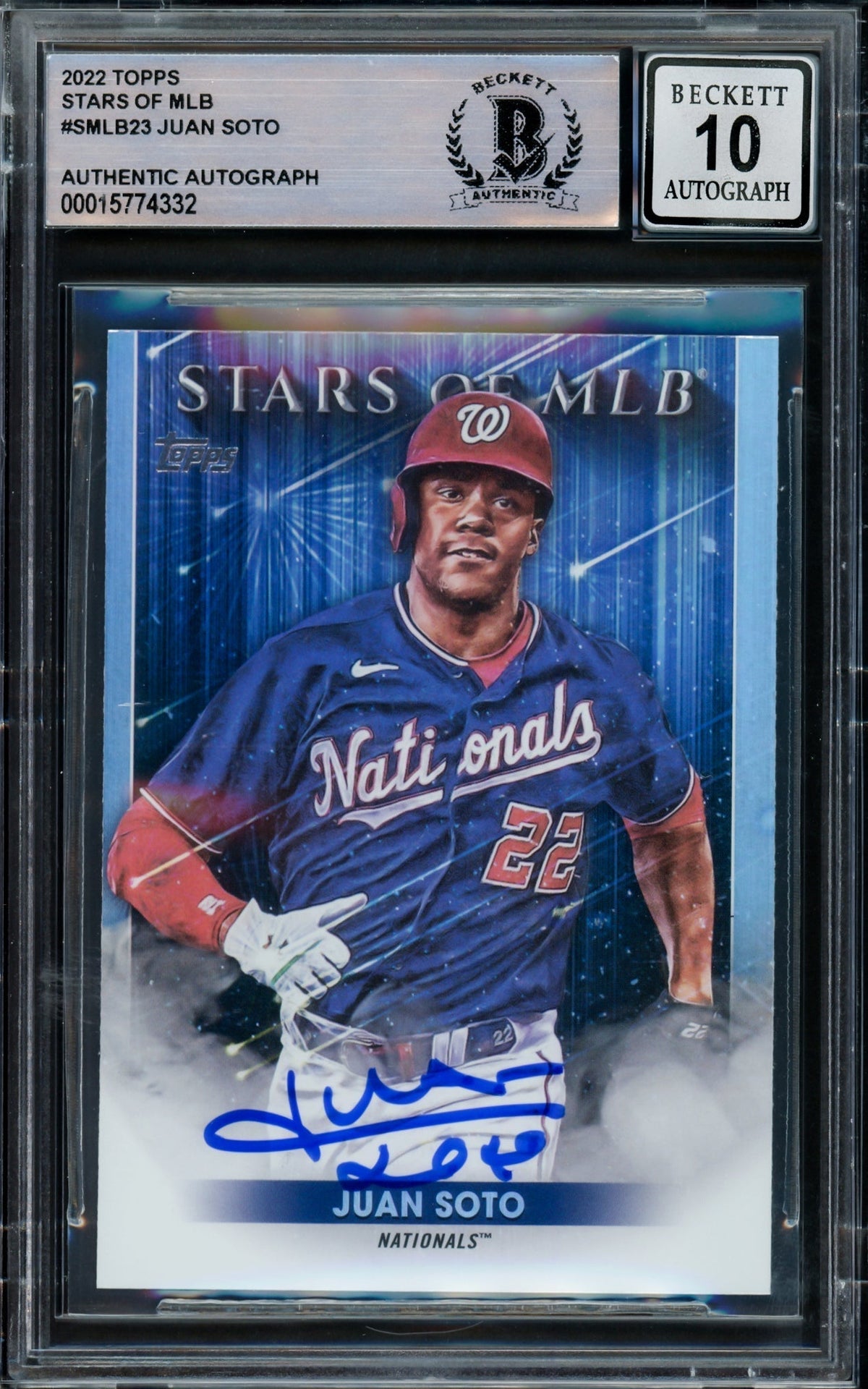 Juan Soto Autographed 2022 Topps Stars of MLB Card #SMLB-23 Washington Nationals Auto Grade Gem Mint 10 Beckett BAS Stock #216661