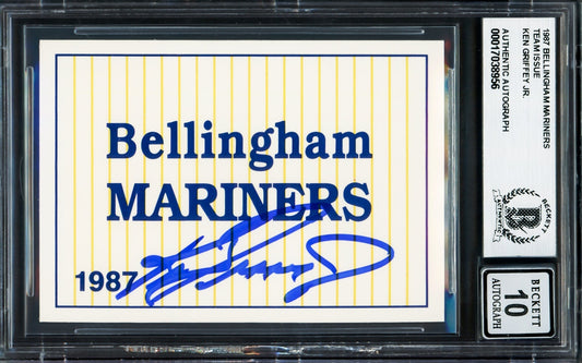 Ken Griffey Jr. Autographed 1987 International Header Rookie Card Bellingham Mariners Auto Grade Gem Mint 10 Beckett BAS