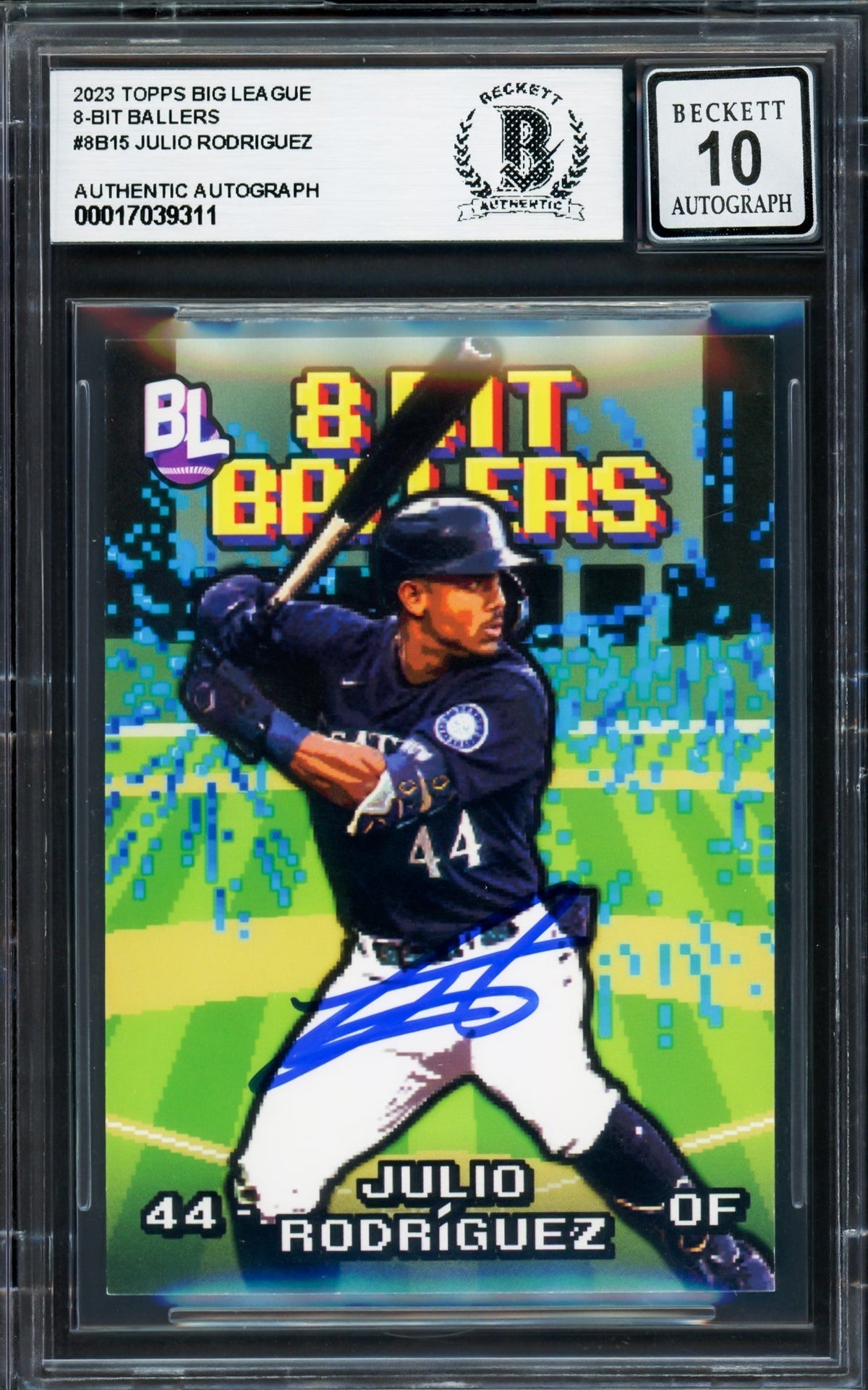 Julio Rodriguez Autographed 2023 Topps Big League 8 Bit Ballers Card #8B-15 Seattle Mariners Auto Grade Gem Mint 10 Beckett BAS