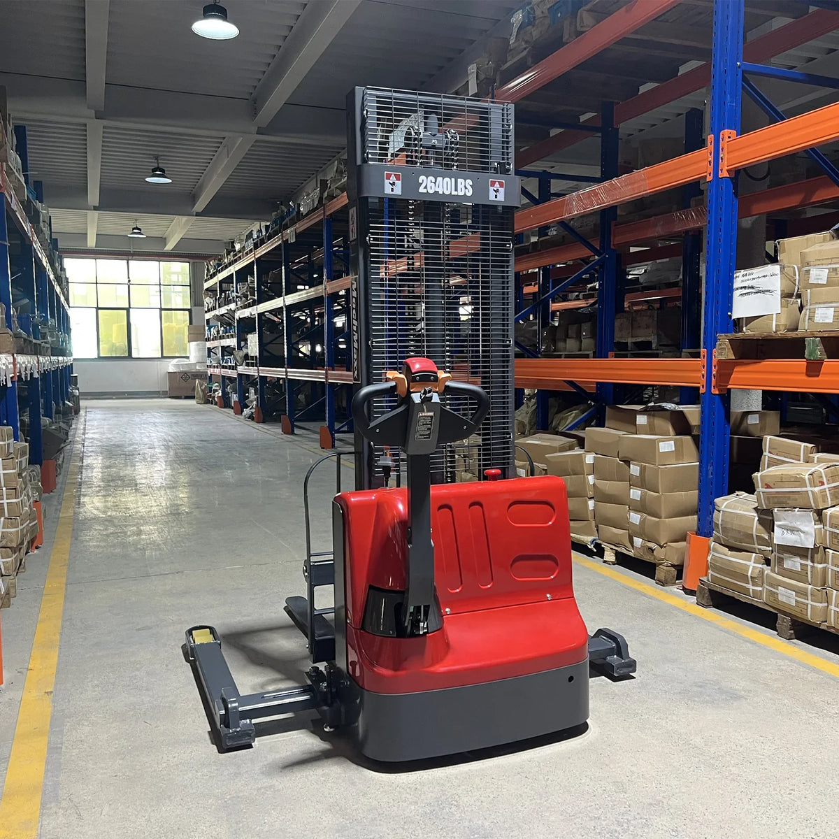 2640lbs Lithium-ion Electric Straddle Stacker,  98" Lift,  Adjustable Legs & Forks,  F26-98S